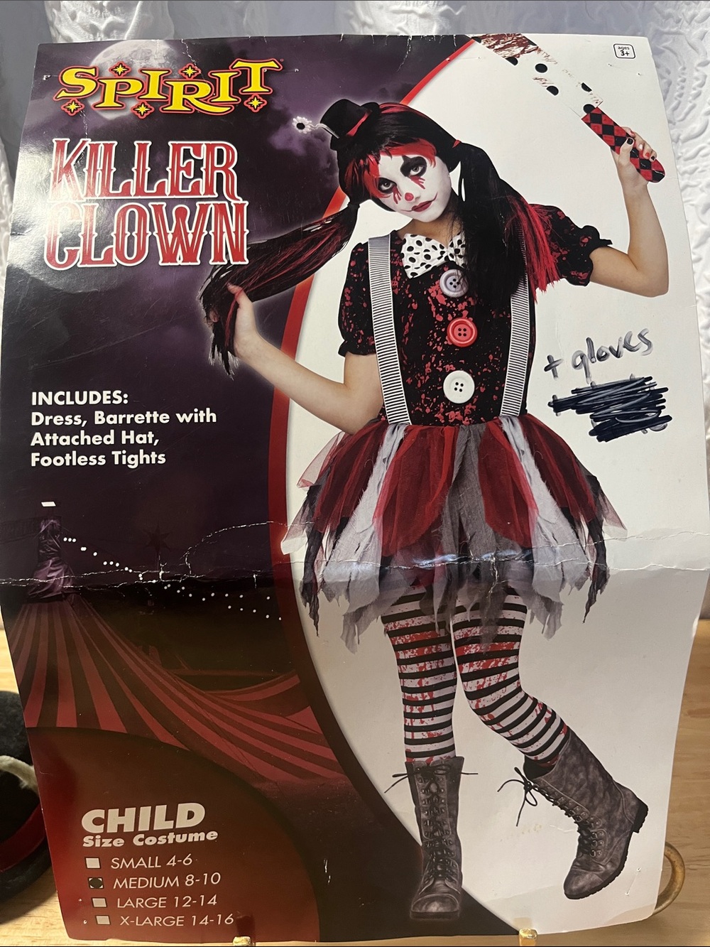 Spirit Halloween Killer Clown Girls Costume Kids Medium 8-10 Goth Creepy